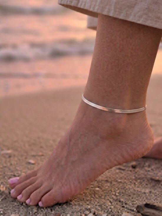 Jewelry - Minimalist Adjustable Sleek Silver Snake Chain Anklet Summer Accesory